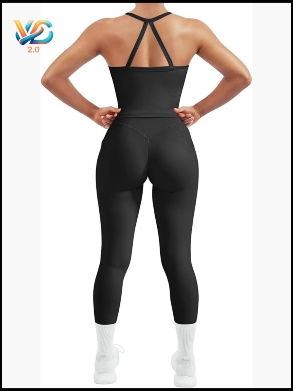 Two Piece Workout Set Compression Leggings with Pockets Halter Tank Top